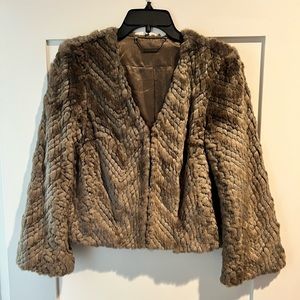 Trina Turk faux fur crop jacket.